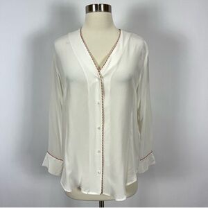Sandro White Cuffed Sleeve Silk Blouse size 1
